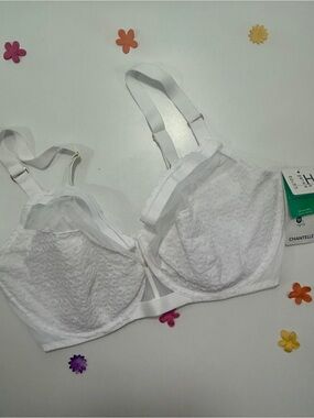 Chantelle White Lace Full-Coverage Support Monogram Underwire Bra 38H NWT